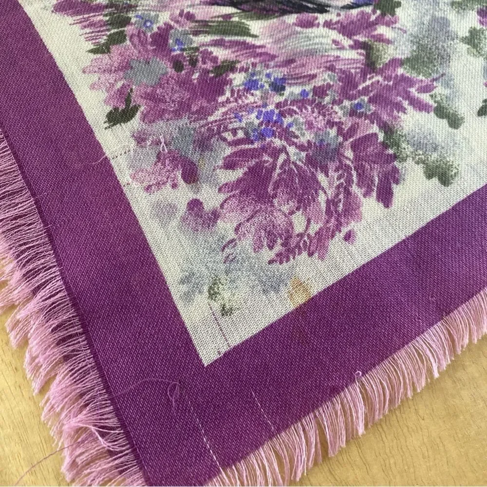 Challis Pheasant Print Equestrian Style Raw Hem Square Scarf